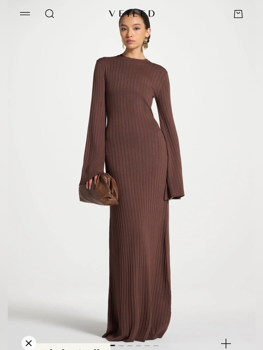 Veiled New York Melanie Ribbed Knit Maxi Dress in Taupe brown, size small